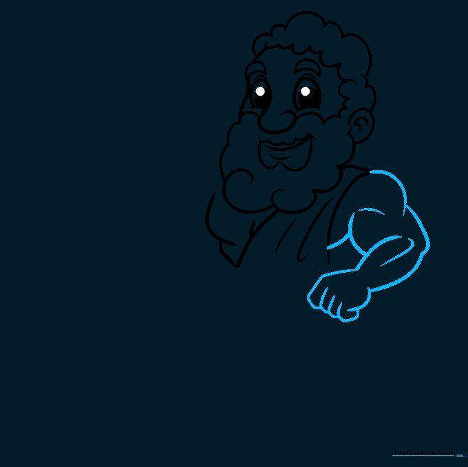 Drawing the muscular arm and shoulder of the Greek god.