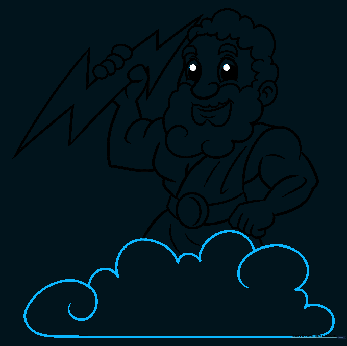 Drawing a fluffy cloud base for Zeus to stand on.