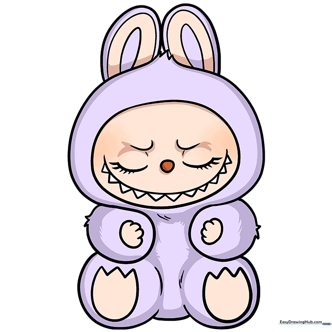 Final colored illustration of Zizi with peach face and purple fur