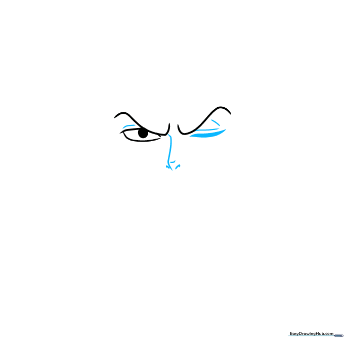 Detailed sketch showing the addition of Zoro's nose structure and the closed eye lid.