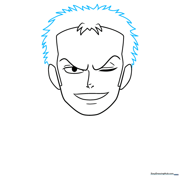 Full outline of Zoro's spiky, voluminous hair style.