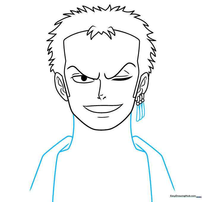 Sketch showing the neck and the collar of Zoro's traditional garment.