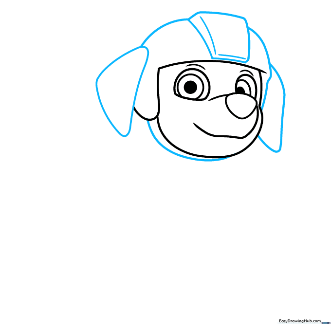 Drawing of Zuma's head showing the construction of his rescue helmet.