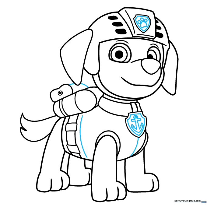 Final pencil sketch showing the addition of the paw print and anchor emblems.