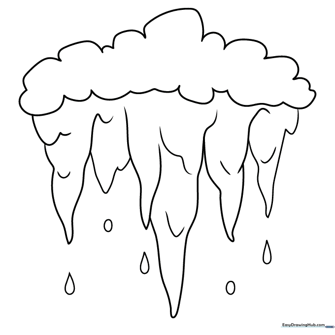 A clean, black-and-white line art illustration of a hanging icicle with sharp, pointed edges, ready for children to color.