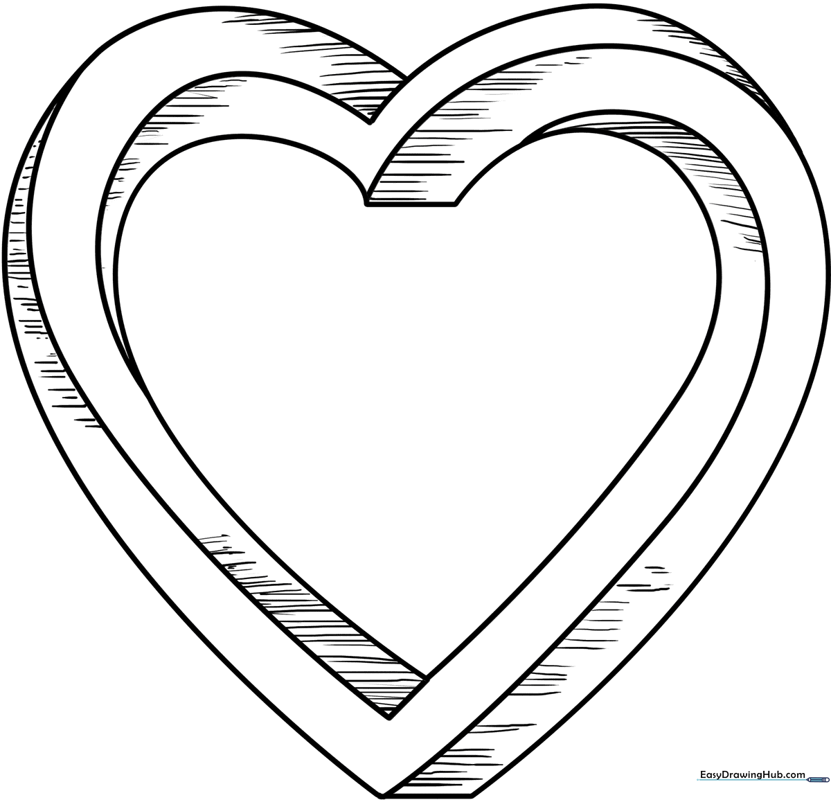 Black and white line art of an Impossible Heart optical illusion, featuring clean geometric shapes ready for coloring.