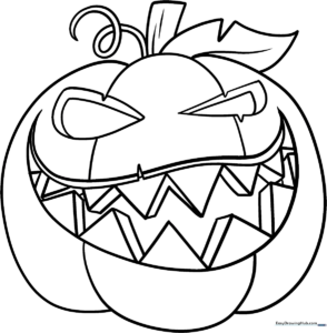 A friendly, cartoon-style Jack-O'-Lantern with a wide, toothy grin and triangular eyes, featuring thick, clear outlines perfect for young children to color.