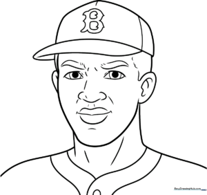 Black and white line art illustration of Jackie Robinson, featuring clear outlines for easy coloring by children.