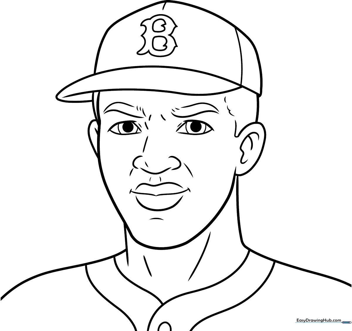 Black and white line art illustration of Jackie Robinson, featuring clear outlines for easy coloring by children.