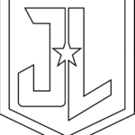 Black and white Justice League logo outline on a clean background, featuring the classic JL emblem with bold, thick lines for easy coloring.