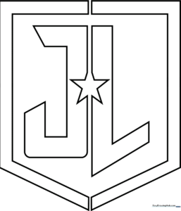 Black and white Justice League logo outline on a clean background, featuring the classic JL emblem with bold, thick lines for easy coloring.