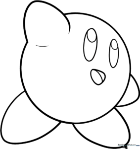 Clean line art of Kirby with his signature round body and cheerful expression, ready for coloring.
