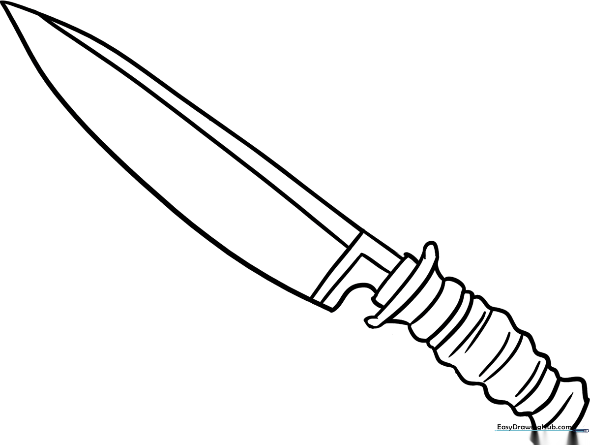 A clean, black-and-white line art illustration of a kitchen knife, featuring a sharp blade and a comfortable handle, perfect for children to color.