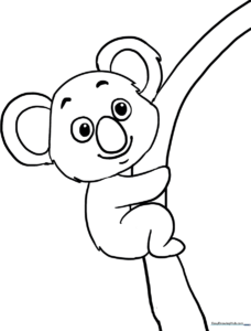 A friendly, simple koala line drawing with large, easy-to-color sections, perfect for young children practicing pencil control.