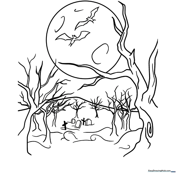 Spooky Forest Coloring Sheet