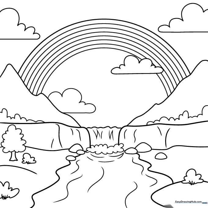 Rainbow Scenery Coloring Sheet