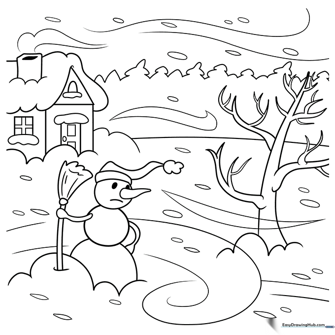 Blizzard Landscape Coloring Sheet
