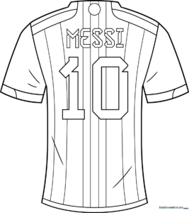 Black and white line art of a soccer jersey featuring the Argentina national team design, ready for kids to color.