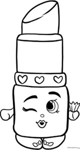 Black and white line art of Lippy Lips from Shopkins, featuring bold outlines perfect for young children practicing coloring within the lines.