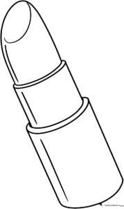 Black and white line art of a classic lipstick tube with a slanted tip, designed for children to color.