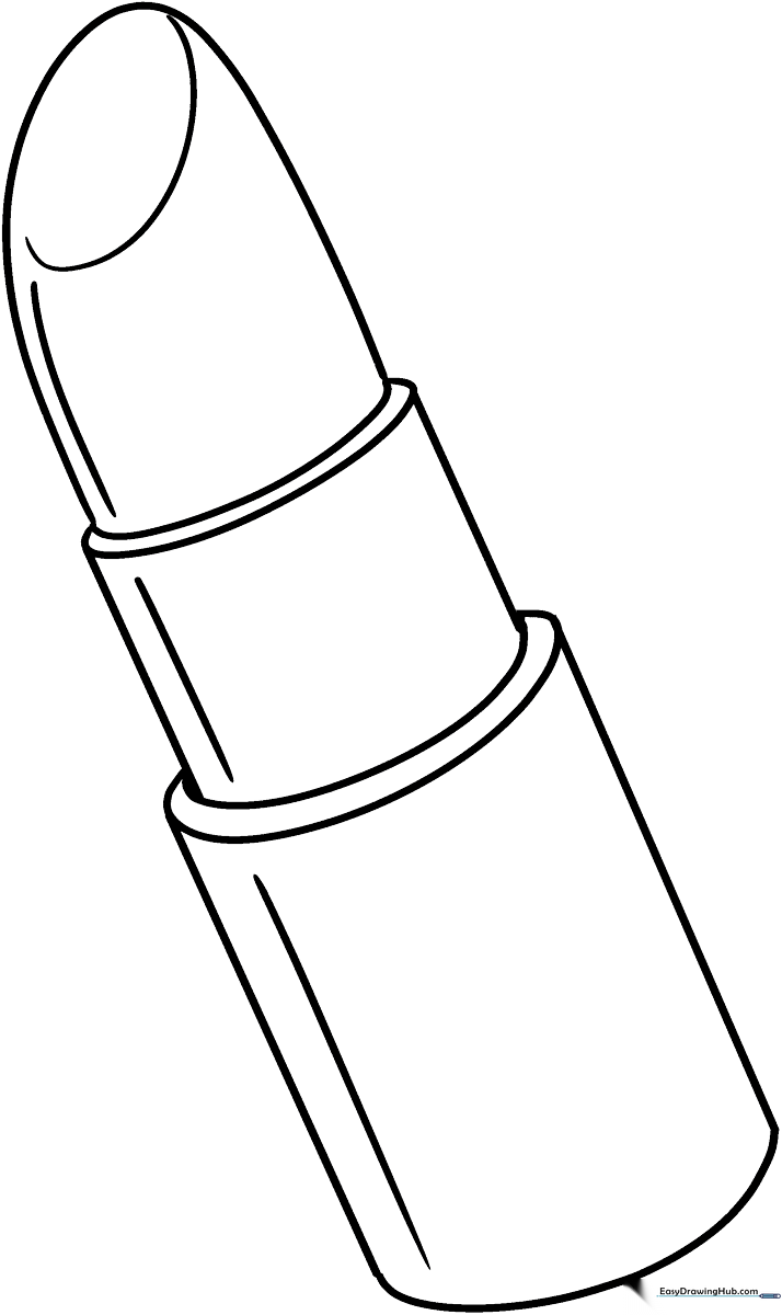 Black and white line art of a classic lipstick tube with a slanted tip, designed for children to color.