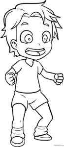 Line art of a young anime boy with spiky hair and casual clothing, ready for coloring on a white background.