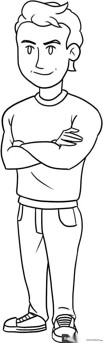 A clean, black-and-white line art illustration of a friendly man standing, designed for children to color with markers or crayons.