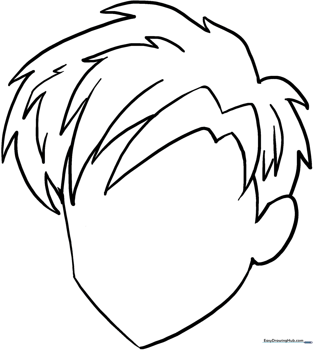 Black and white line art of spiky, layered Manga-style hair ready for coloring with markers or pencils.