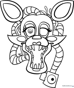 Black and white line art of Mangle from Five Nights at Freddy's, featuring clear outlines for easy coloring and character detail.