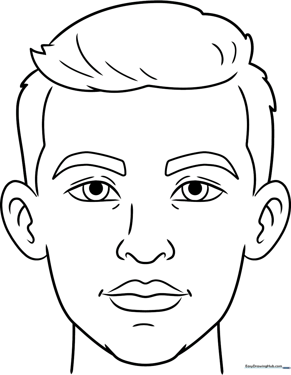 Black and white line art of a man's face with clear facial features, designed for children to practice coloring and shading techniques.