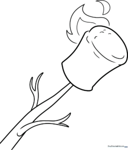 A simple, bold-lined cartoon marshmallow with a happy face, designed for children to color with crayons or markers.