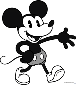 Pencil sketch of classic Mickey Mouse showing his distinct vintage nose and non-gloved hands.
