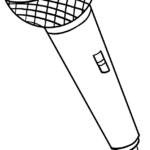 A clean, bold-lined illustration of a classic handheld microphone, perfect for children to color with markers or crayons.