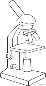 Black and white line art of a student microscope with clear outlines, perfect for children to color with crayons or markers.