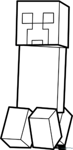 Black and white line art of a Minecraft Creeper character, featuring distinct pixelated facial features and body segments ready for coloring.