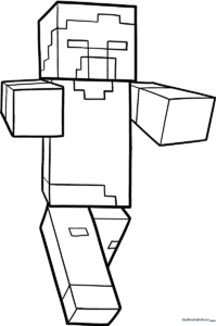 Black and white line art of a Minecraft Zombie character with blocky features, ready for kids to color with markers or crayons.