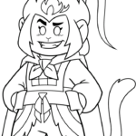 Line art illustration of Monkie Kid in a dynamic pose, featuring clear outlines for easy coloring and character detail.