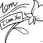 Black and white line art of a cheerful flower with large petals and a smiling center, designed for children to color for Mother's Day.