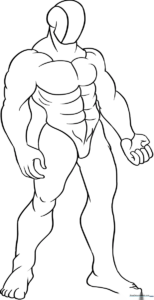 Cartoon illustration of human arm muscles with clear outlines, designed for children to color and learn about anatomy.