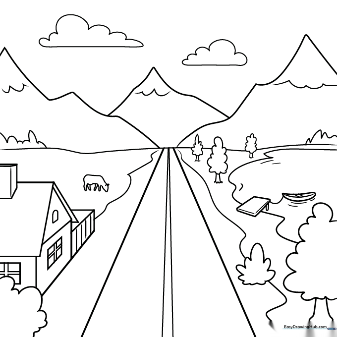 Landscape Perspective Coloring Page