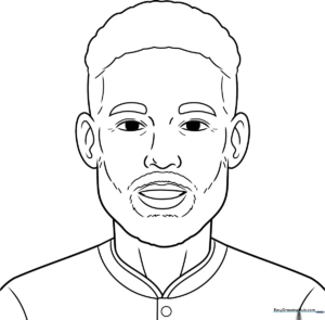 Black and white line art illustration of Neymar Jr, featuring clear outlines for easy coloring by children.
