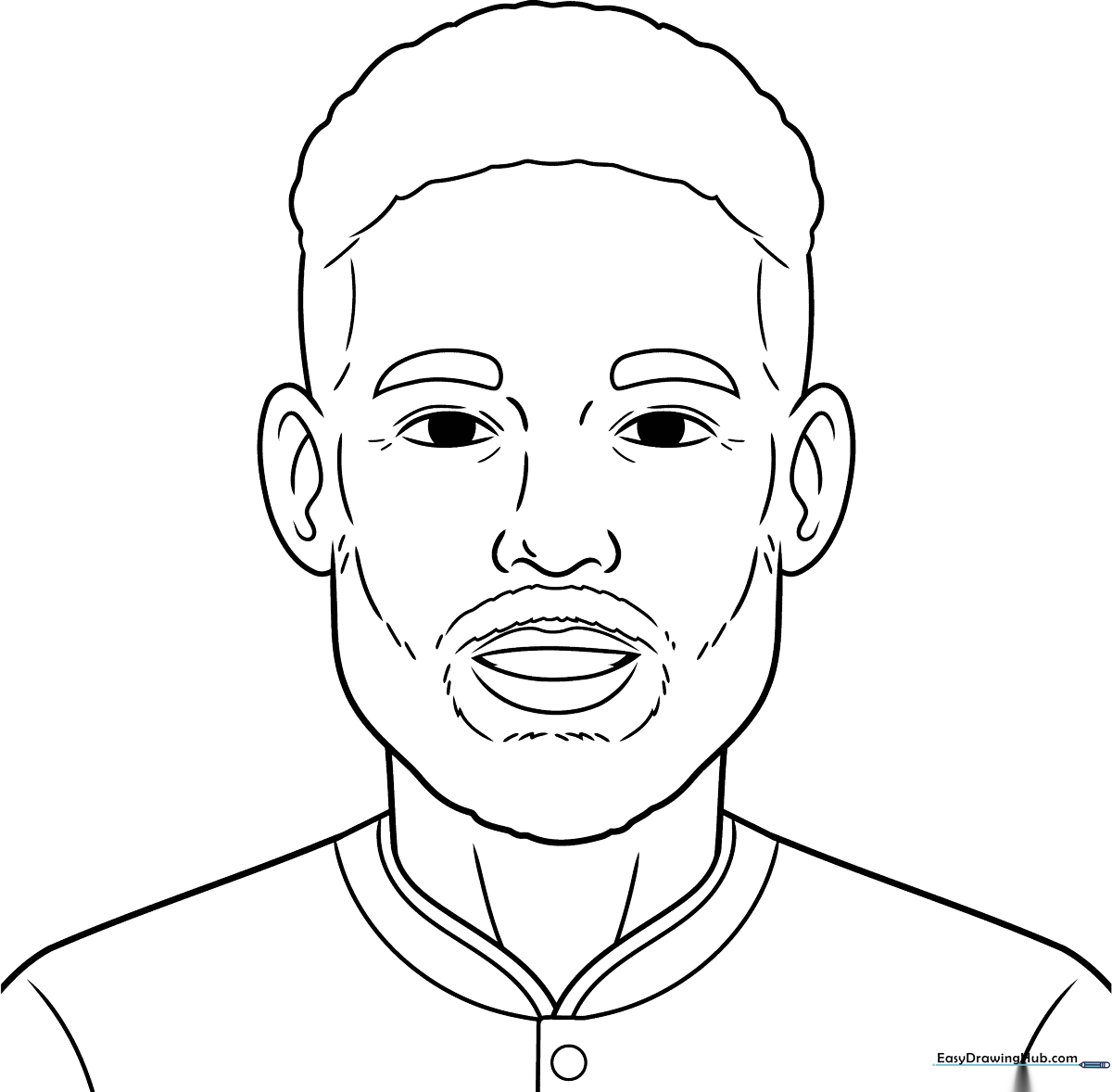 Black and white line art illustration of Neymar Jr, featuring clear outlines for easy coloring by children.