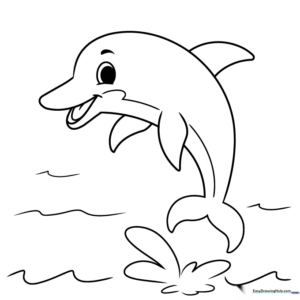 Cartoon dolphin with a friendly smile, perfect for young artists to color with blue and grey shades.