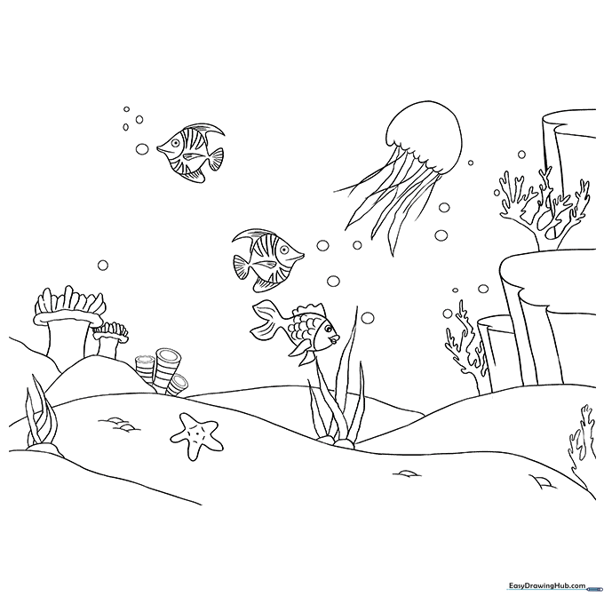 Underwater Scene Coloring Sheet