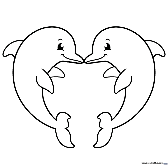 Dolphin Heart Coloring Sheet