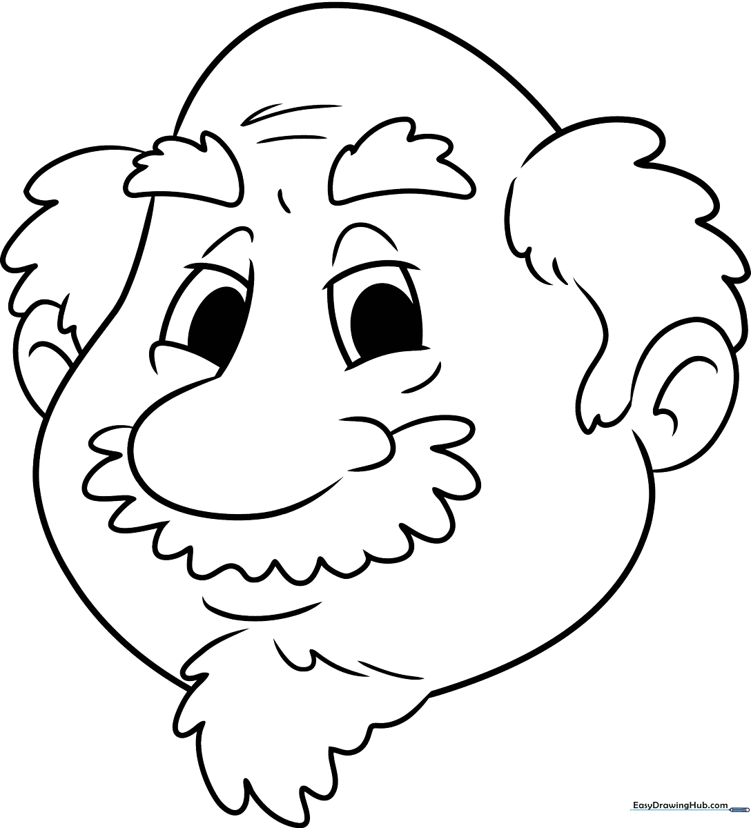 Black and white line art of an elderly man's face with distinct wrinkles and expressive features, designed for children to color.