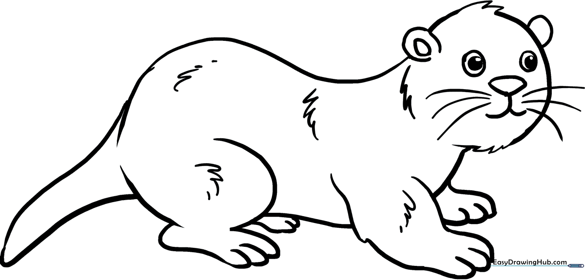 A clean, black-and-white line art illustration of a friendly otter, designed for children to color with markers or crayons.