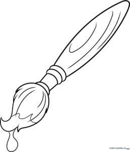 Simple line art of a paintbrush with thick, clear outlines, ideal for children to practice coloring within the lines.