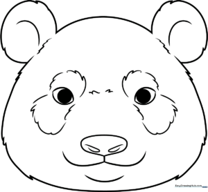 A clean, black-and-white line art illustration of a cute panda face with large eyes and round ears, designed for children to color.