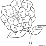 Detailed line art of a blooming peony flower with layered petals and leaves, designed for children to color.